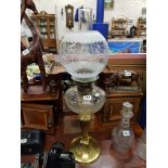 VICTORIAN BRASS AND CUT GLASS OIL LAMP