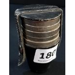 SET OF STIRRUP CUPS IN LEATHER CASE