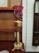 VICTORIAN MARBLE AND RUBY OIL LAMP