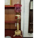 VICTORIAN MARBLE AND RUBY OIL LAMP