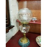 VICTORIAN BRASS AND CLEAR GLASS OIL LAMP