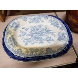 2 LARGE ANTIQUE BLUE AND WHITE PLATTERS