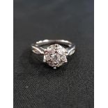 18CT WHITE GOLD AND DIAMOND CLUSTER RING WITH HALF CARAT OF DIAMONDS SIZE J