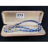 ANTIQUE CZECH BLUE MOONSTONE AND MILLIFIORI GLASS BEAD NECKLACE