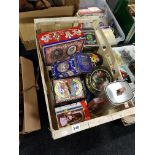 2 BOXES OF ADVERTISING TINS