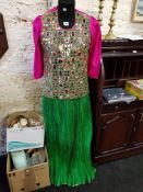 VINTAGE INDIAN HEAVILY DECORATED SILK SUIT BY RANI COLLECTION
