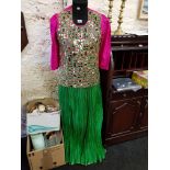 VINTAGE INDIAN HEAVILY DECORATED SILK SUIT BY RANI COLLECTION