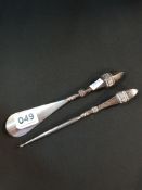 SILVER HANDLED BUTTON HOOK AND SHOE HORN