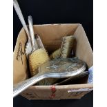 BOX OF ANTIQUE SILVER DRESSING TABLE ITEMS