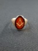 ANTIQUE 9 CT GOLD GARNET MASONIC RING