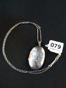 LARGE OVAL SILVER LOCKET AND LONG SILVER BELCHER CHAIN