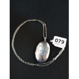 LARGE OVAL SILVER LOCKET AND LONG SILVER BELCHER CHAIN