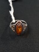 SILVER CELTIC AMBER RING