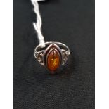 SILVER CELTIC AMBER RING