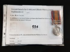 QUEEN SOUTH AFRICA MEDAL - 2 BAR WITH COPY OF RECORDS