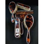 ANTIQUE SILVER AND TORTOISESHELL DRESSING TABLE SET