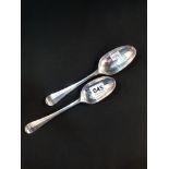 2 SOLID SILVER TABLESPOONS DUBLIN 1734 & 1751 132G