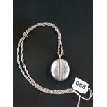 LARGE SILVER LOCKET ON LONG SILVER ROPE CHAIN