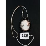 VICTORIAN CAMEO SET ON JET ON SILVER CHAIN