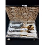 CASED SET OF SILVER HANDLED CUTLERY, SILVER PERFUME BOTTLE TOP AND SILVER BRACELET