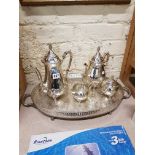 4 PIECE EPNS TEA SET AND TRAY