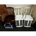 4 WHITE DINING CHAIRS AND BERGAR ARMCHAIR
