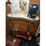 MARBLE TOPPED KIDNEY SHAPED BEDSIDE CABINET