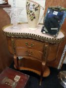 MARBLE TOPPED KIDNEY SHAPED BEDSIDE CABINET