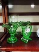 4 PIECES OF ANTIQUE GREEN URANIUM GLASS