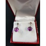 PAIR OF 14 CARAT GOLD AMETHYST & DIAMOND EARRINGS