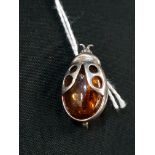 AMBER & SILVER BEETLE BROOCH