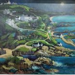 GEORGE CALLAGHAN - OIL ON CANVAS - PEACEFUL DAY ON THE ANTRIM COAST 40cms x 40cms