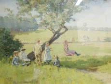 LARGE VICTORIAN GILT FRAMED OIL ON CANVAS - THE SWING SIGNED 36' X 28'