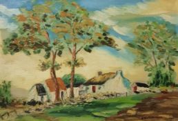 A HUTCHINSON - OIL ON BOARD - IRISH COTTAGES