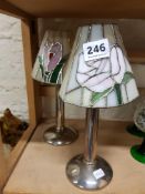 PAIR OF STAINED GLASS CANDLE LIGHTS