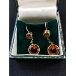 PAIR OF VINTAGE 9 CARAT GOLD CITRINE DROP EARRINGS