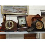 SHELF LOT OF 5 ANTIQUE MANTLE CLOCKS