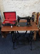 OLD SINGER SEWING MACHINE ON CAST IRON BASE