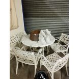 CAST METAL VINTAGE TABLE AND 6 CHAIRS