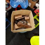 BOX OF WOOD PLANES ETC