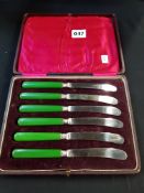 CASED SET OF SILVER COLLARED KNIVES