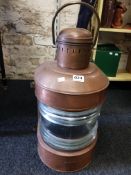 LARGE ANTIQUE COPPER SHIPS LIGHT