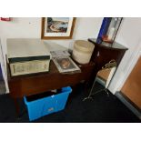 ANTIQUE DROP LEAF TABLE AND 2 POT CUPBOARDS