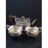 3 PIECE SILVER TEA SERVICE, TEA, SUGAR AND MILK APPROX 1030G CHESTER 1927/28 BY S.D.N