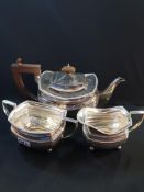 3 PIECE SILVER TEA SERVICE, TEA, SUGAR AND MILK APPROX 1030G CHESTER 1927/28 BY S.D.N