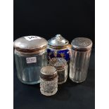 5 SILVER TOP ANTIQUE POTS