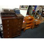 CHEST OF DRAWERS, POT CUPBOARD, BOOKCASE, TROLLEY TABLE AND TOWEL RAIL