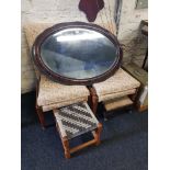 2 FIRESIDE CHAIRS, 2 STOOLS AND MIRROR