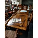 LARGE OAK REFECTORY STYLE TABLE AND 8 CHAIRS