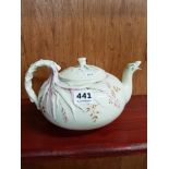 BELLEEK FIRST PERIOD TEAPOT IN GRASS PATTERN